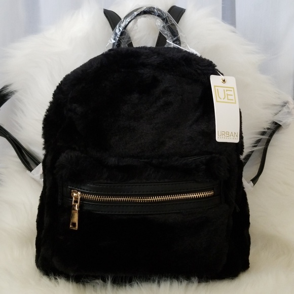Urban Expressions Handbags - Urban Expressions Black Faux Fur Backpack
